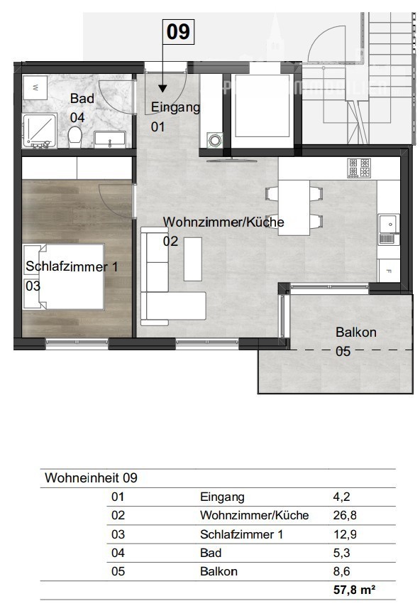 Appartamento con una camera da letto e la piscina, al secondo piano di un moderno edificio con l'ascensore - nella fase di costruzione 3