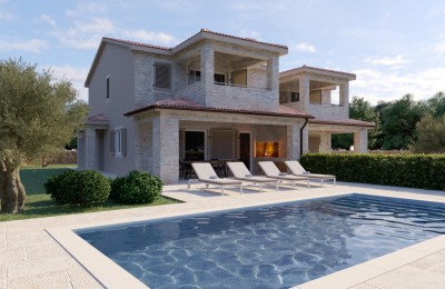 Building plot with a permit for a semi-detached house with a pool, 15 km from the sea, sea view
