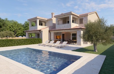 Building plot with a permit for a semi-detached house with a pool, 15 km from the sea, sea view